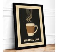 Espresso Cup Retro Framed Wall Art Print A2 (59.4×42cm) Black, Wall Decor for Living Room, Bedroom, Office & Home, Ready to Hang, Art Gift