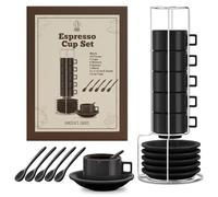 Espresso Cup Set, with Saucers, Spoons, 19 Pieces, Set of 6, 2.5 OZ, Black