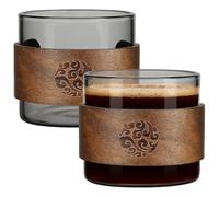 Espresso Cups 150ML Set of 2, Clear Coffee Mugs with Wooden Ring, Gray | Glass Cup for Coffee Tea Milk Juice Ice Cream, Durable, Heat Resistant