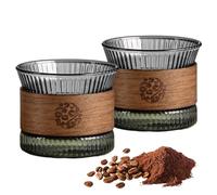 Espresso Cups,Mengger 2 Pieces Espresso Glasses 170ml,Heatresistant Coffee Cup,Cappuccino Glasses with Wooden Heat Protection Ring Tea Cup Coffee Cups Glass,Suitable for Latte Tea Coffee(Grey)