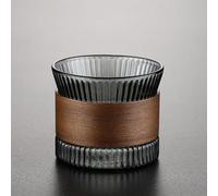 Espresso Cups Set Glass 150 ml - Set of 2 Cappuccino Cups with Wooden Cuff Made of Walnut Wood, Glasses for Espresso, Tea, Mocha & Latte, Coffee Cups Without Handle for Coffee Lovers (Smoke Grey)