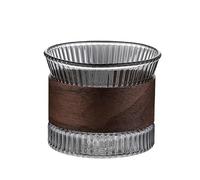 Espresso Cups Set Glass 150 ml - Set of 2 Cappuccino Cups with Wooden Cuff Made of Walnut Wood, Glasses for Espresso, Tea, Mocha & Latte, Coffee Cups Without Handle for Coffee Lovers (Transparent)