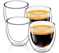 Espresso Cups Set of 4, 5 OZ Expresso Shots Glass Cup, Double Walled Glass Coffee Mugs, Espresso Machine Accessories,Insulated Clear Espresso Shot Glasses Cups,Water Won't Enter Between Double Walls