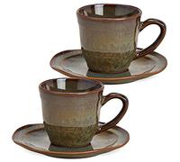 Espresso Cups with Saucer, Set of 2, Brown in Country House Style, Extraordinary Ceramic Coffee Cups in 90 ml, Modern Coffee Cups, Dishwasher and Microwave Safe as a Gift