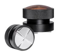 Espresso Distribution Tool Selfadaptive Adjustable Coffee Leveler Stainless Steel 4 Slopes Base Aluminum Alloy Body Walnut Wood Handle Coffee Distributor with Antislip Diamond (53mm)