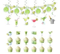 Espresso Martini Birthday Summer Party Decorations, Green Pink Martini Glass Banner Garland, Assorted Martini Bar Cake Topper, Hanging Swirls for Tiny Bit Older Bachelor Bridal Shower Supplies