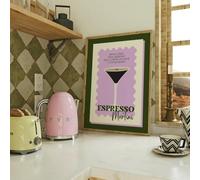 Espresso Martini Cocktail Recipe Art Print, Framed Kitchen Wall Decor, Purple and Green, Art Deco, Colourful Kitchen Wall Art, Bar Prints, Bar Cart Accessories