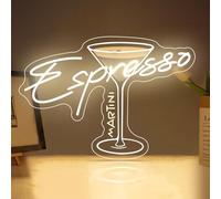 Espresso Martini Neon Sign Martini Cocktail Light Up Neon Sign Tini Time Wall Decor LED Light for Coffee Bar, Home Bar Decoration with Dimmable Function
