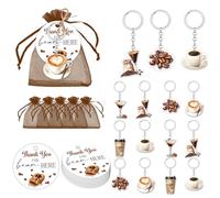 Espresso Martini Party Favors Love Is Brewing Bridal Shower Decoration Coffee Keychain Brown Organza Bags Round Coffee Thank You Tags for Coffee Themed Bridal Shower Birthday Decor Party Supplies
