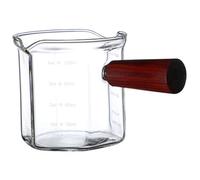 Espresso Measuring Cup 120ML/4.1OZ Espresso Shot Glass with Wood Comfortable Handle & Dual Spouts Heat-Resistant Coffee Bar Accessory for Home Shop