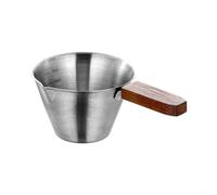 Espresso Measuring Cup Featuring Dual Spout Design for Precise Pouring, Made of Stainless Steel and Finished with Ergonomic Wooden Handle for Heat Protection (silver)