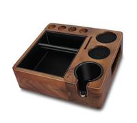 Espresso tamping station and knock box,Wooden portafilter holder,Espresso organizer station box,Tamping station fit for storage 51/54/58mm espresso accessories,Multifunctional espresso station