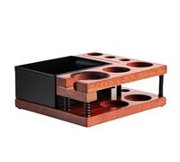 Espresso Tamping Station Double Layer Wooden Coffee Accessory Organizer with Telescopic Spring Bracket and Anti Slip Silicone Feet for Home Baristas and Coffee Lovers Wood 51 (Square)