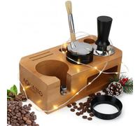 Espresso Tamping Station With Tools - 51, 53, 54 mm - Includes Tamper, Distributor, Dosing Funnel & Brush - Wooden Coffee Tamper Station - Espresso Organizer Portafilter Holder, Gift for Mom Dad Wife