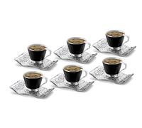 Espresso Turkish Coffee Cups with Metal Holders and Saucers Set (Black - Silver)