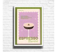 EspressoMartini - Vintage Cocktail Print, Home Bar Art Display - Retro Bar Decor for Home, Kitchen, Lounge - Ideal Poster for Cocktail Lovers, A4 A3 Home Decoration Wall Art Deco (A4 Framed (White))