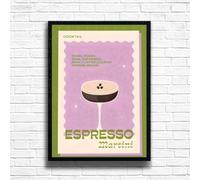 EspressoMartini - Vintage Cocktail Print, Home Bar Art Display - Retro Bar Decor for Home, Kitchen, Lounge - Ideal Poster for Cocktail Lovers, A4 A3 Home Decoration Wall Art Deco (A3 Framed (Black))