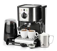 EspressoWorks 7 Pc All-in-One Espresso & Cappuccino Maker Machine Barista Bundle Set w/Built-in Steam Wand (Inc: Coffee Bean Grinder, Portafilter, Frothing Cup, Spoon w/Tamper & 2 Cups) (Black)
