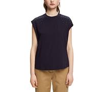 ESPRIT EDC Floral Print Sleeveless Cotton T-Shirt, Navy, XS