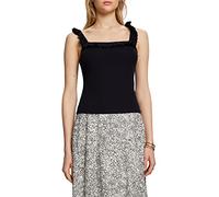 ESPRIT EDC Ribbed Tank Top with Ruffles, 001/Black, XXS