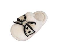 Esprit Men's Felt Slippers with Felt Sole Plush Slippers Fluffy Cuddly Slippers Large Bow Winter Slippers Warm Lined House Slippers Cuddly Slip On Lightweight, White, 8 UK