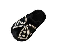 Esprit Men's Felt Slippers with Felt Sole Plush Slippers Fluffy Cuddly Slippers Large Bow Winter Slippers Warm Lined House Slippers Cuddly Slip On Lightweight, black, 6 UK
