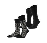 ESPRIT Men's Scandi Multipack M So Cotton Wool Patterned 2 Pairs Socks, Black 3000, 8.5-11