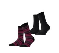 ESPRIT Women's College Stripe Multipack W So Cotton Patterned 2 Pairs Socks, Black 3000, 2.5-5