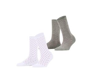 ESPRIT Women's Fine Dot Multipack W So Cotton Patterned 2 Pairs Socks, Multicolor Grey White 0040, 2.5-5