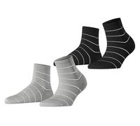 Esprit Womens Fine Line 2 Pack Short Socks - Grey/Black