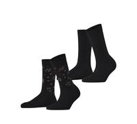 ESPRIT Women's Flower Rib 2-Pack Socks Breathable Cotton Mid-Calf Length Patterned 2 Pairs