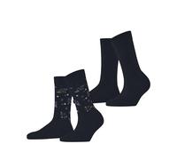ESPRIT Women's Flower Rib 2-Pack Socks Breathable Cotton Mid-Calf Length Patterned 2 Pairs