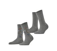 ESPRIT Women's Flower Rib 2-Pack Socks Breathable Cotton Mid-Calf Length Patterned 2 Pairs