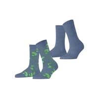 ESPRIT Women's Flower Sketch Multipack W So Cotton Patterned Socks 2 Pairs, Blue Jeans 6458, 2.5-5
