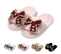 Esprit Women's Plush Felt Slippers with Felt Sole Women's Slippers Large Bow Plush Slippers Fluffy Cuddly Slippers Aesthetic Slippers Elegant Winter Slippers Warm, brown, 4 UK
