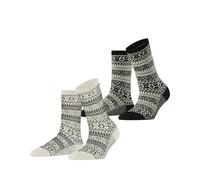 ESPRIT Women's Sami Pattern Double Pack W So Cotton Patterned 2 Pairs Socks, Multicolor Black Off-White Mix 0010, 2.5-5