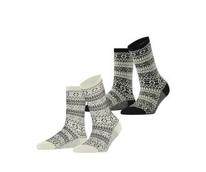 ESPRIT Women's Sami Pattern Double Pack W So Cotton Patterned 2 Pairs Socks, Multicolor Black Off-White Mix 0010, 2.5-5