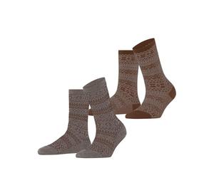 ESPRIT Women's Sami Pattern Double Pack W So Cotton Patterned 2 Pairs Socks, Multicolor Brown Grey Mix 0020, 5.5-8