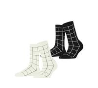 ESPRIT Women's Sketched Grid Multipack W So Cotton Patterned 2 Pairs Socks, Multicolor Navy Blue White 0050, 5.5-8