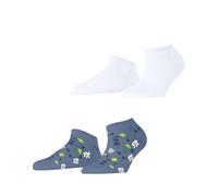 ESPRIT Women's Spring Flowers Multipack W Sn Cotton Low-Cut Patterned 2 Pairs Trainer Socks, Multicolor White Blue 0090, 2.5-5