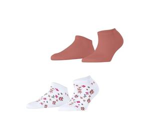 ESPRIT Women's Spring Flowers Multipack W Sn Cotton Low-Cut Patterned 2 Pairs Trainer Socks, Multicolor White Pink 0060, 2.5-5