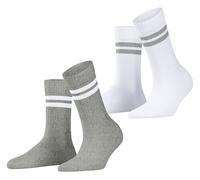 Esprit Womens Tennis Stripe 2 Pack Socks - Grey/White