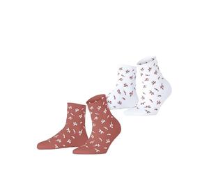 ESPRIT Women's Twig W Sso Cotton Patterned 2 Pairs Socks, Multicolor Pink White 0080, 2.5-5