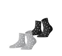 ESPRIT Women's Twig W Sso Cotton Patterned 2 Pairs Socks, Multicolor Schwarz Grau 0050, 2.5-5
