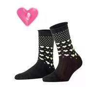 ESPRIT Women's Warming Hearts W So Cotton Wool Patterned Socks 1 Pair, Black 3000, 2.5-5