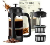 ESPRO - P3 Cafetiere 2 Cups French Press Coffee Maker - Patented Double Microfilter for Sludge and Grit Free Brew - Heat Resistance Borosilicate Glass Coffee Press - Black 530ml