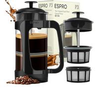 ESPRO - P3 Cafetiere 4 Cup French Press Coffee Maker - Patented Double Microfilter for Sludge and Grit Free Brew Heat Resistance Borosilicate Glass Coffee Press - Black 950ML