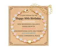 ESPVO 7th-16th Birthday Gifts, Natural Crystal Bracelet Rose Quartz Moonstone Aquamarine Healing Stones Jewelry for Her 6.5+2 Inches, One Size, Stone, no gemstone