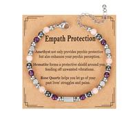 ESPVO Natural Healing Crystal Bracelet for Women, Triple Protection Anxiety Relief New Beginning Happiness Empathy Protection Jewelry Gift for Friends Daughter Mother 16.5+4.8cm, 6+2inches, Stainless