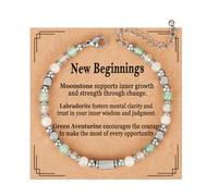 ESPVO Natural Healing Crystal Bracelet for Women, Triple Protection Anxiety Relief New Beginnings Good Luck Empath Protection Jewelry Gift for Friends Daughter Mom 6.5+1.8 Inches, 6+2inches, Stainless